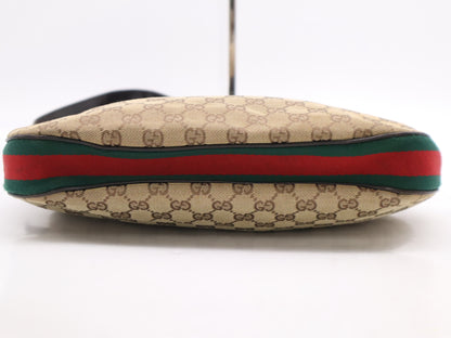 GUCCI 001-3315 GG Canvas Sherry Line Khaki Beige Dark Brown Shoulder Bag