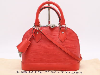 LOUIS VUITTON M41160 Epi Alma BB Coquelicot Handbag with Shoulder Strap, Cloche, Cadena, and Two Keys