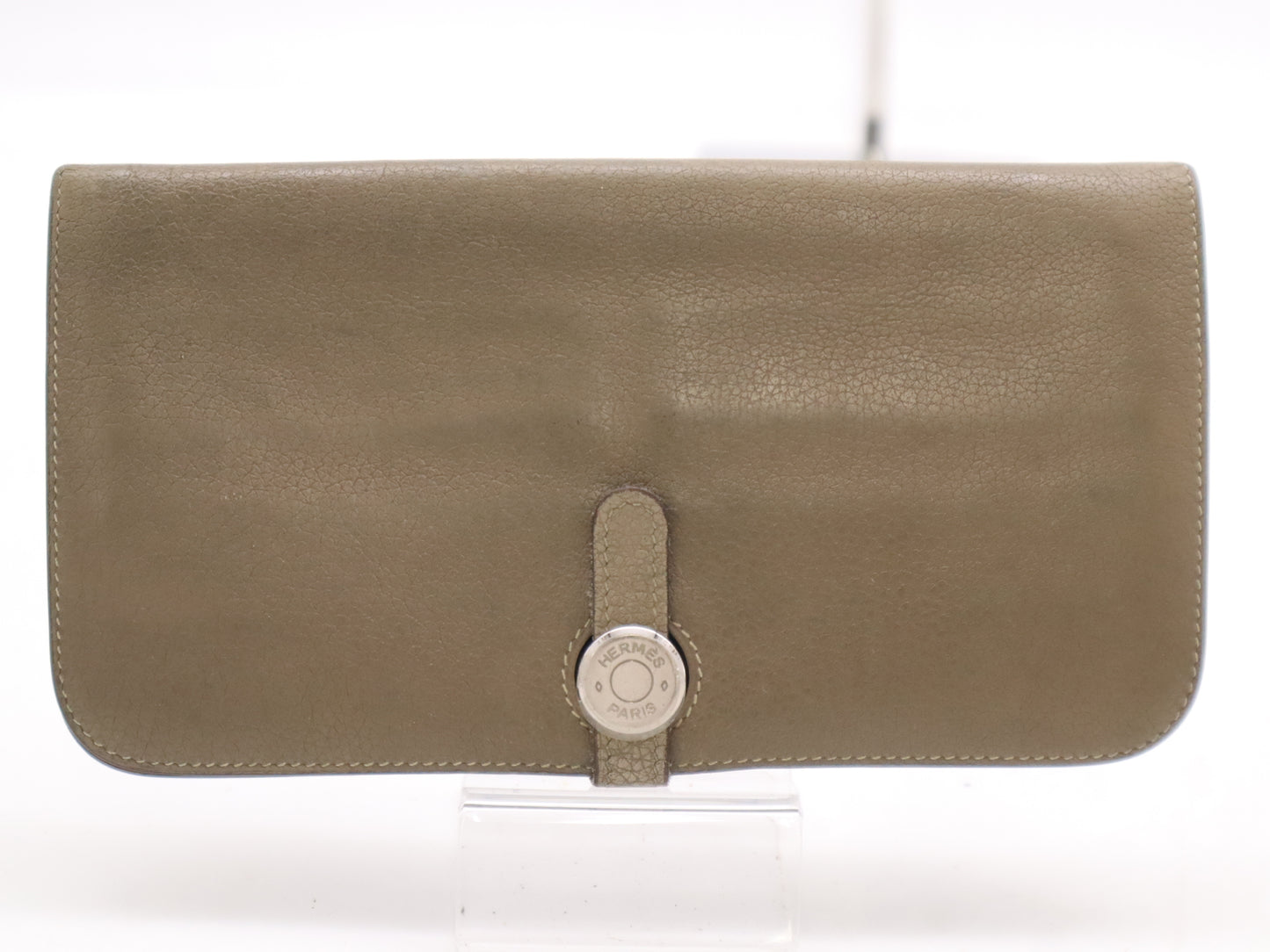 HERMES Togon Long Wallet, □N Stamp, 2010, Taurillon, Silver Hardware, Etoupe Wallet