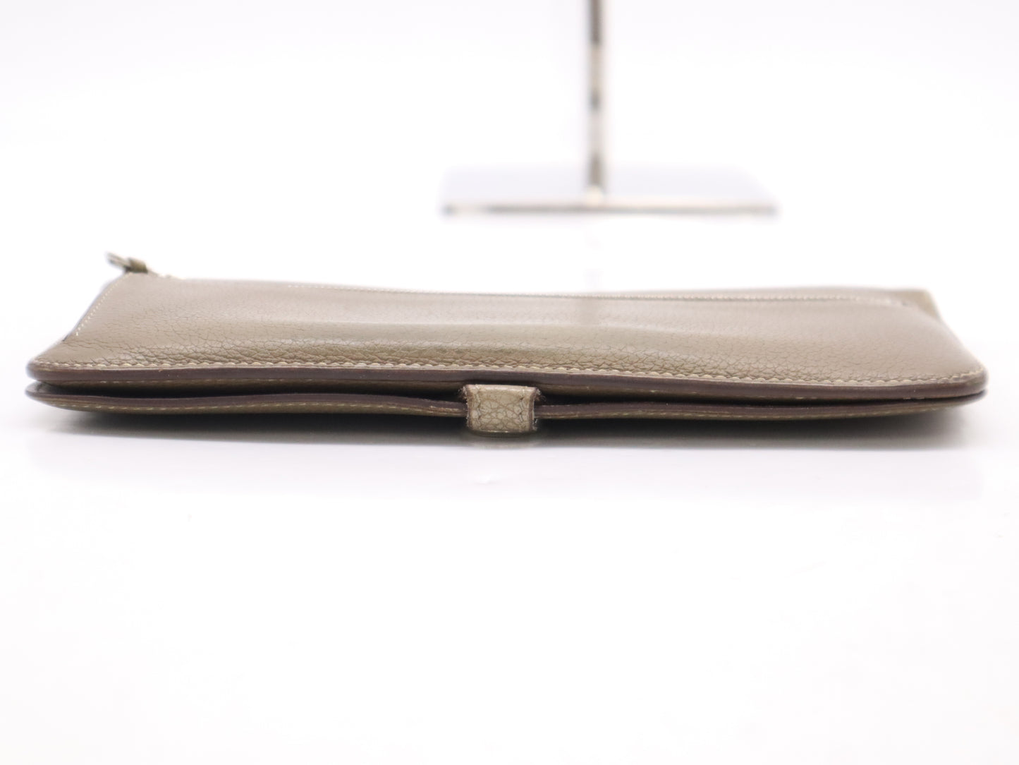 HERMES Togon Long Wallet, □N Stamp, 2010, Taurillon, Silver Hardware, Etoupe Wallet