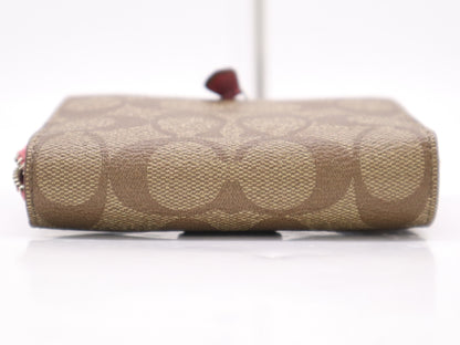 COACH F52675 Signature Medium Zip-Around Leather PVC Beige Pink Wallet