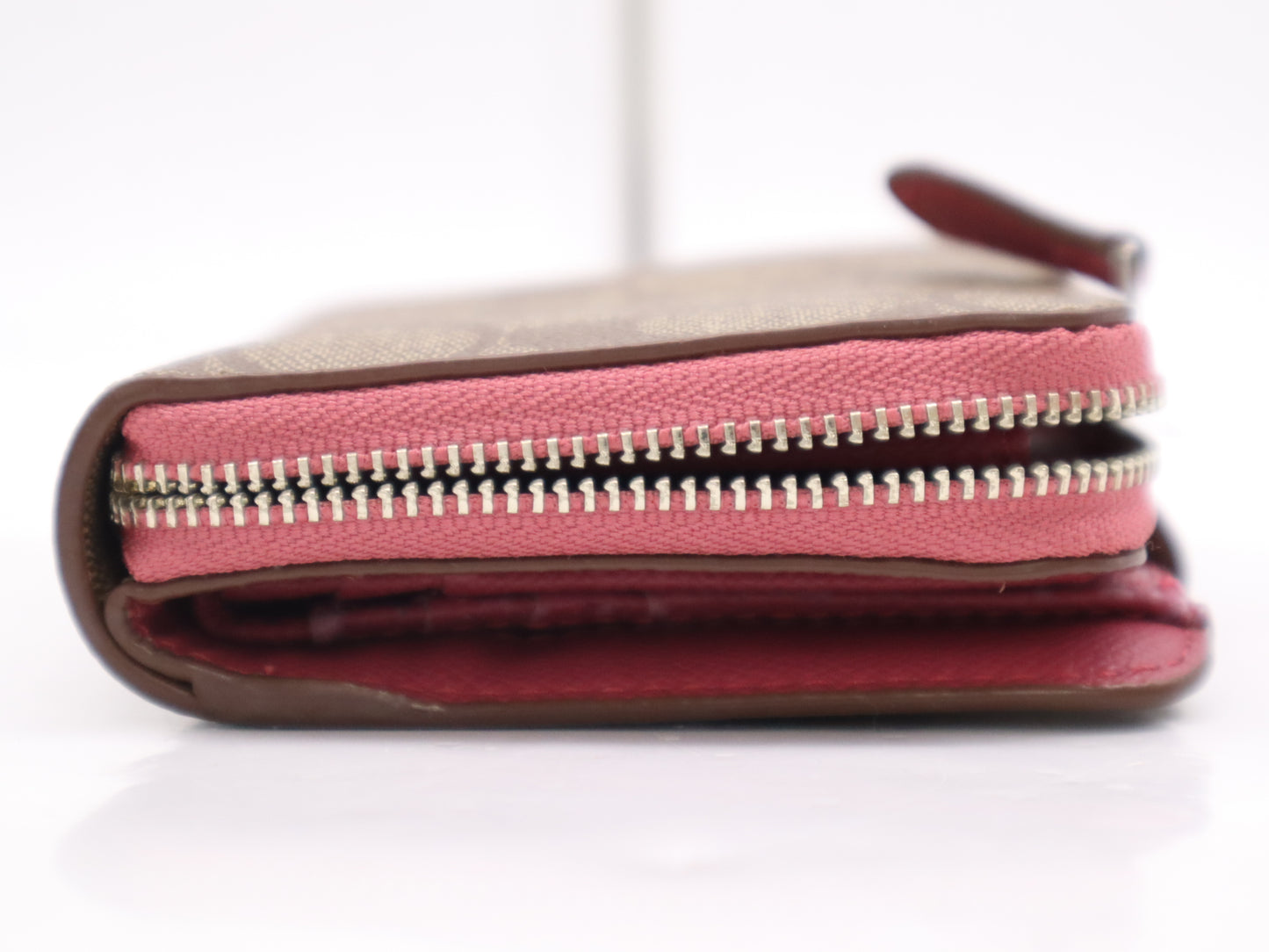 COACH F52675 Signature Medium Zip-Around Leather PVC Beige Pink Wallet