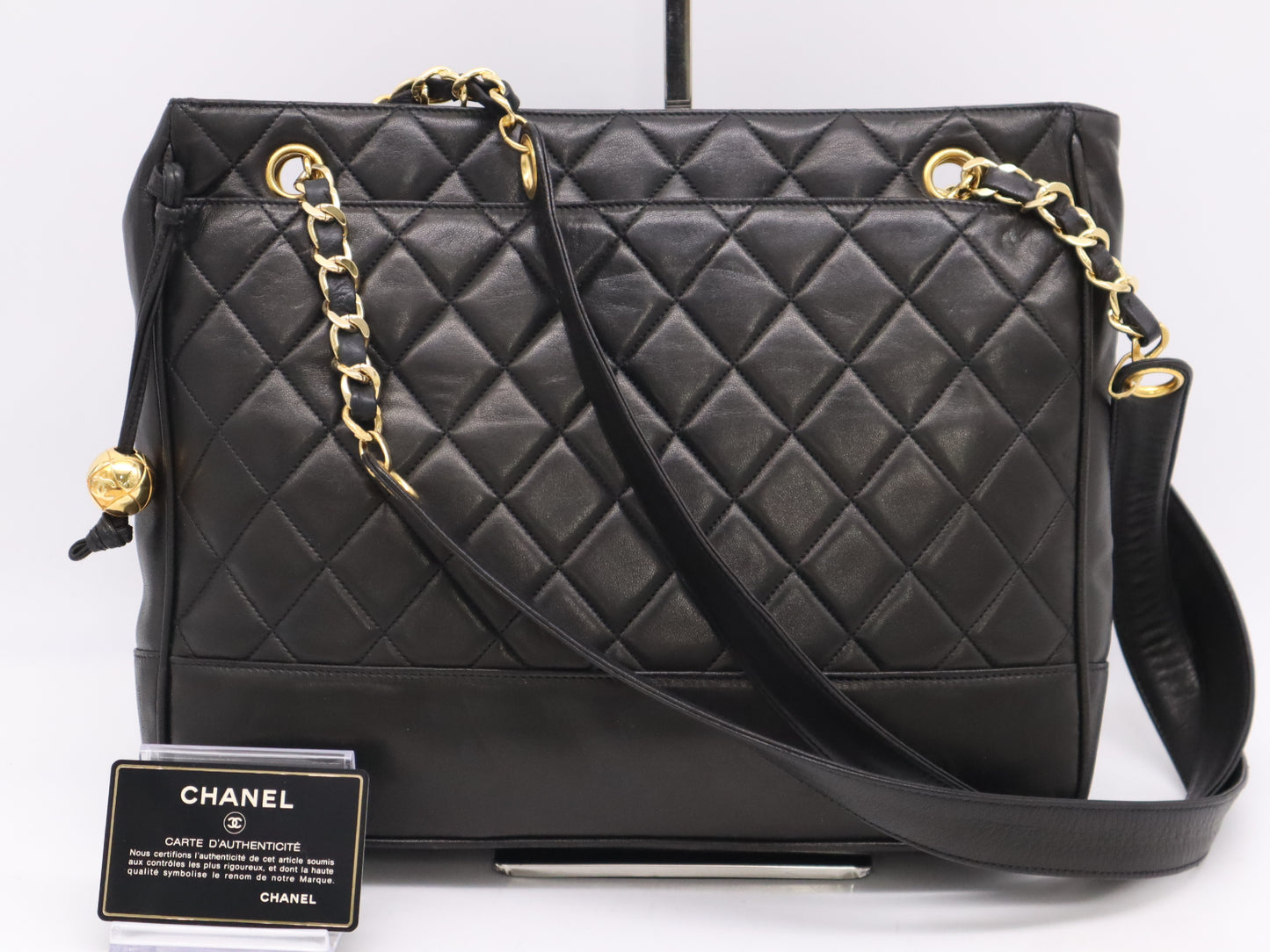 CHANEL Lambskin Matelasse Chain Tote with Black GD Hardware, Seal and Card Included, 2872205