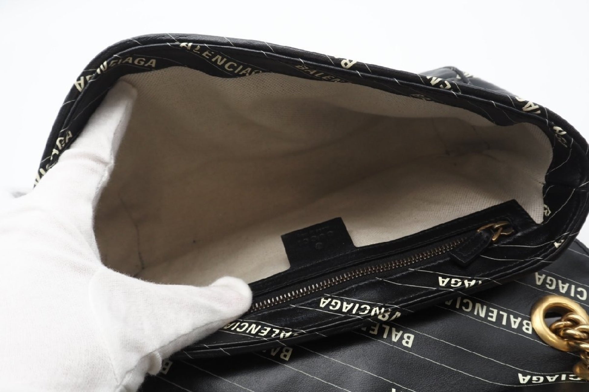 BALENCIAGA 443497 Leather GG Marmont Quilted Hacker Shoulder Bag in Black