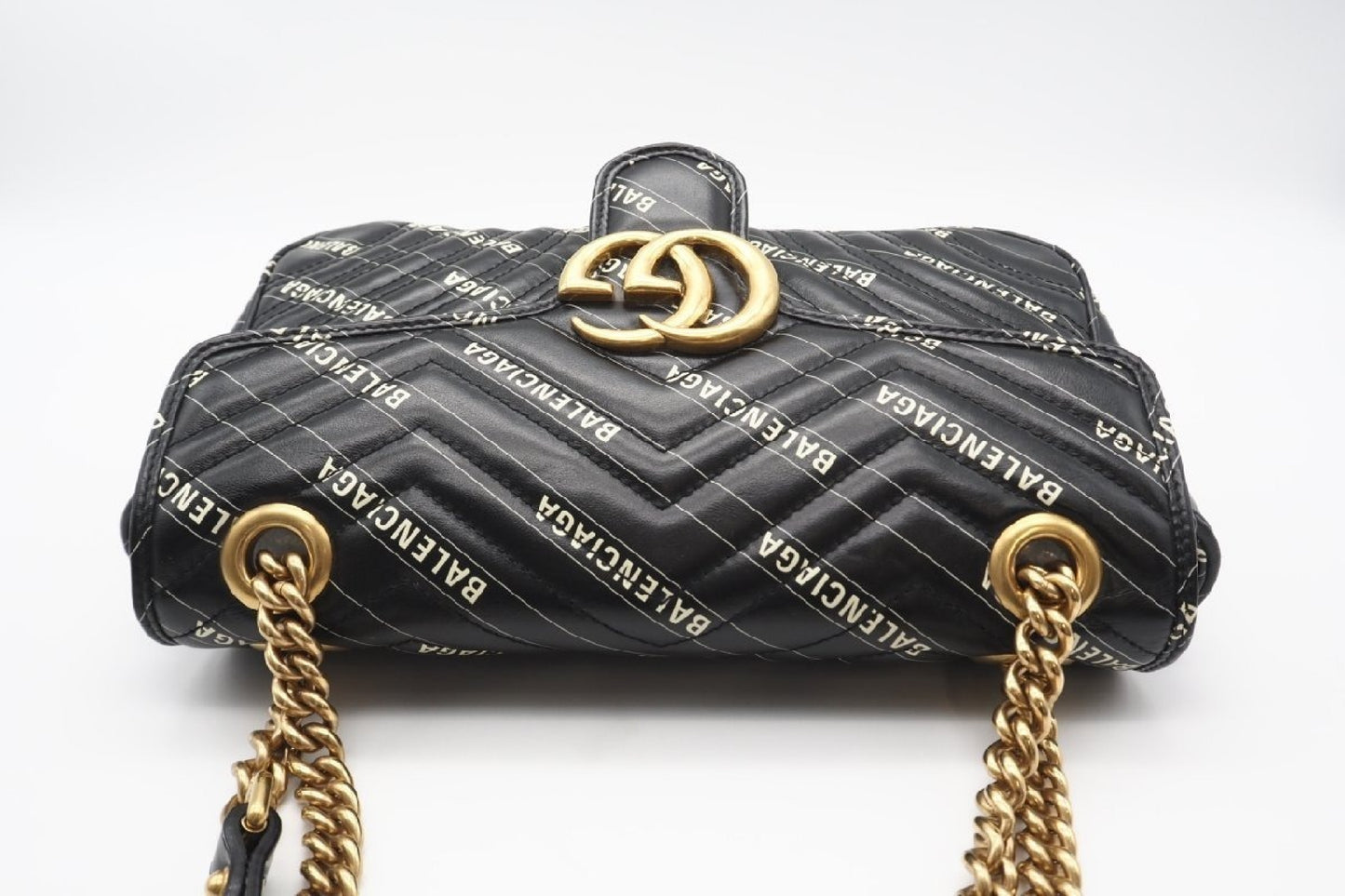 BALENCIAGA 443497 Leather GG Marmont Quilted Hacker Shoulder Bag in Black