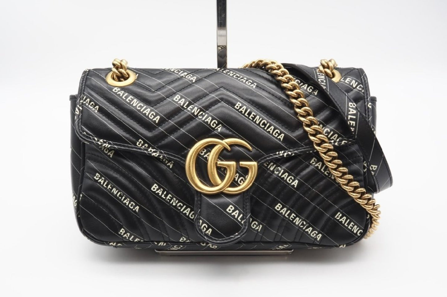 BALENCIAGA 443497 Leather GG Marmont Quilted Hacker Shoulder Bag in Black