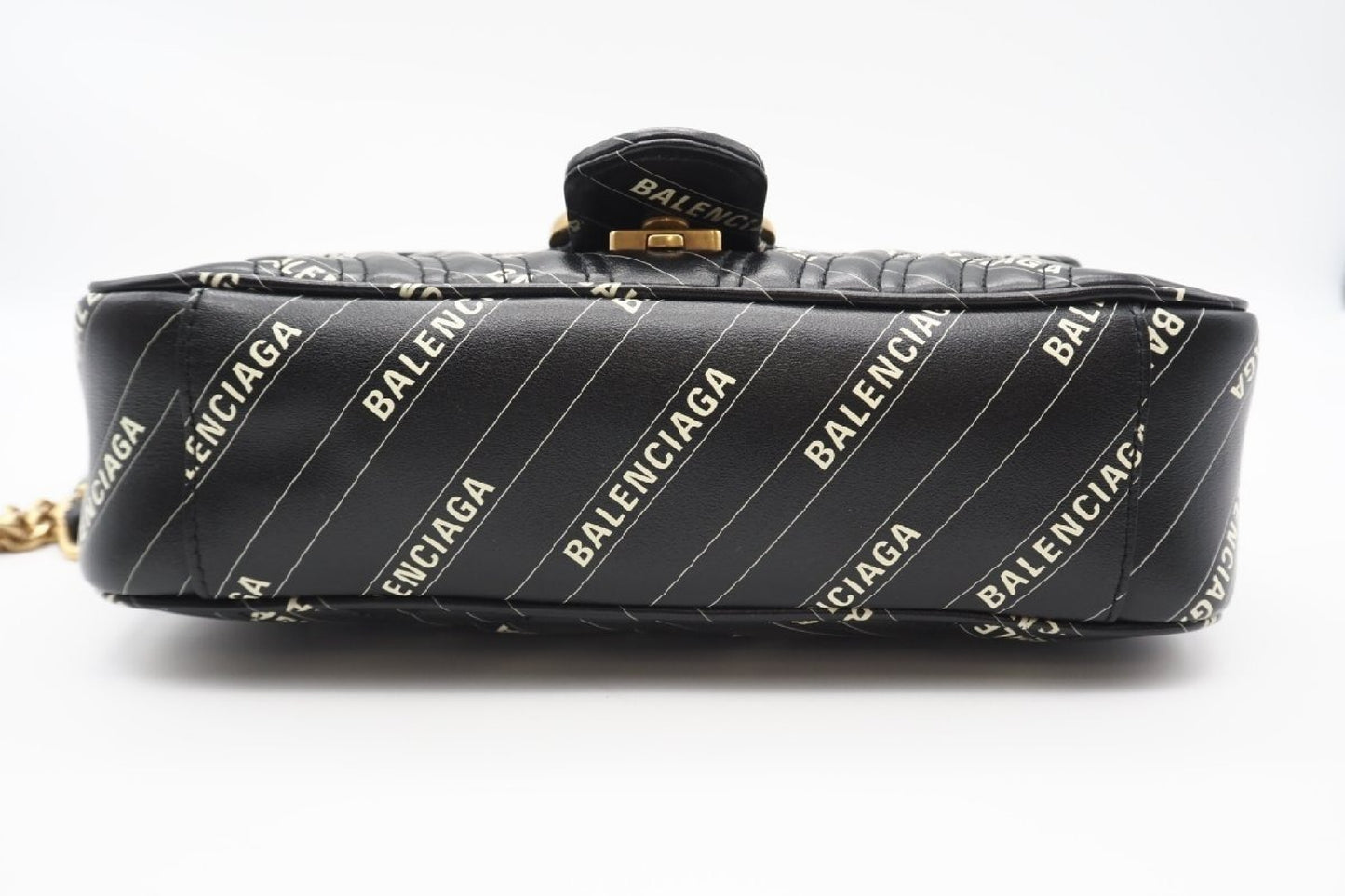 BALENCIAGA 443497 Leather GG Marmont Quilted Hacker Shoulder Bag in Black