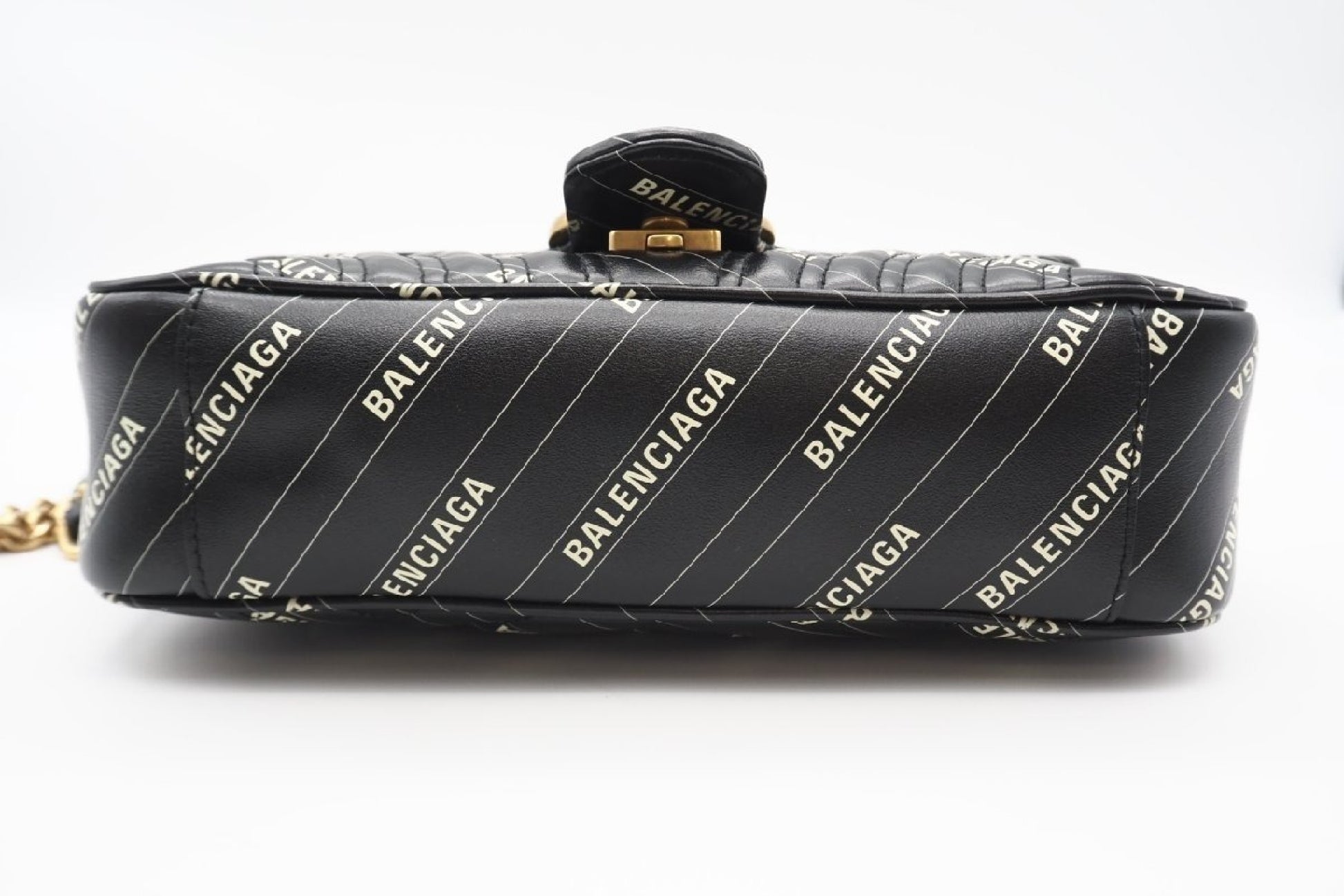 BALENCIAGA 443497 Leather GG Marmont Quilted Hacker Shoulder Bag in Black