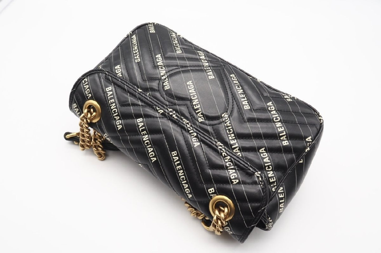 BALENCIAGA 443497 Leather GG Marmont Quilted Hacker Shoulder Bag in Black