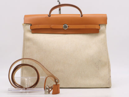 HERMES Toile H Leather Handbag with C Stamp, Cabas GM, and Cloche, Cadena, and Two Keys