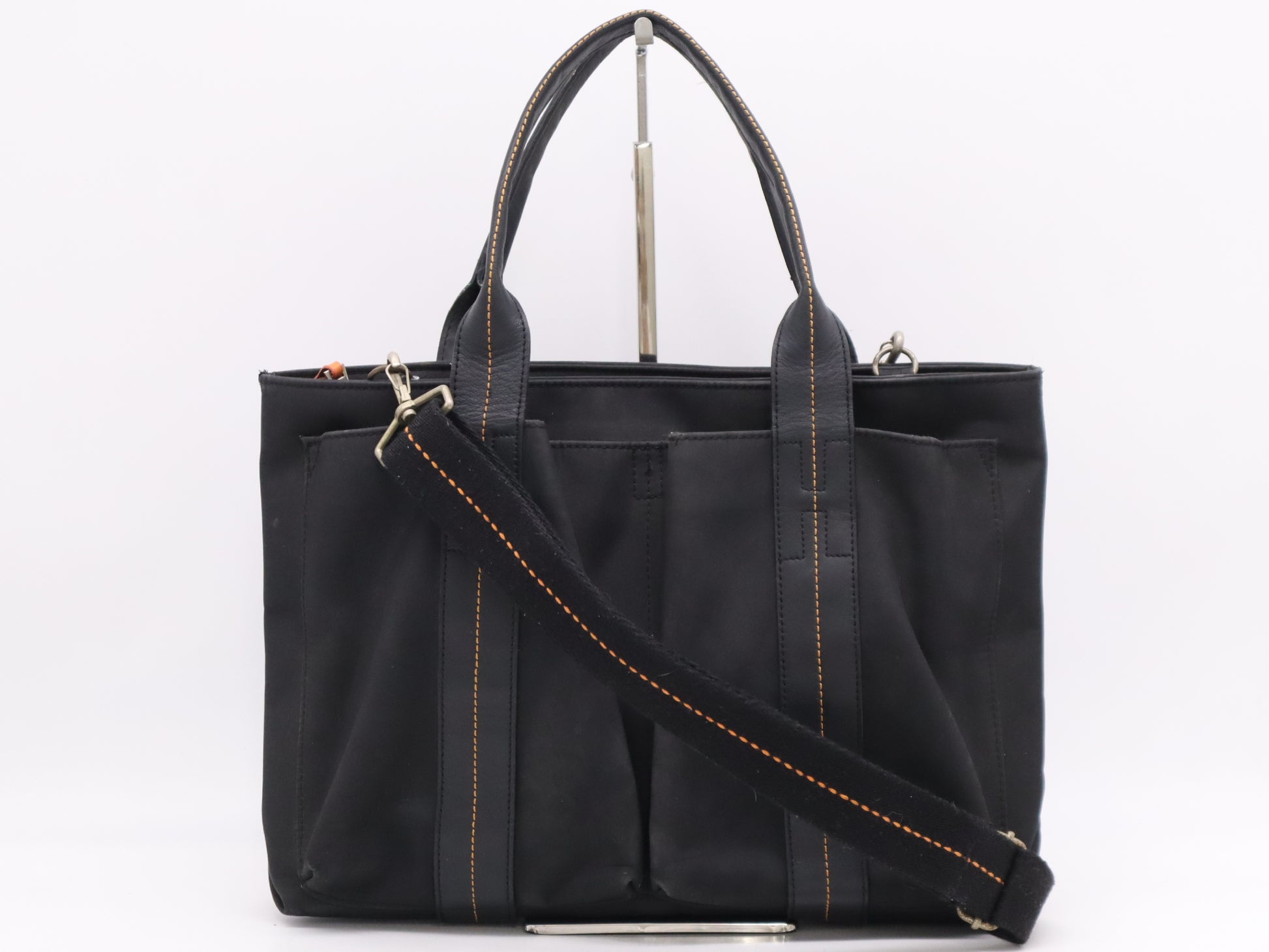 HERMES Caravan Horizontal MM 2WAY Canvas Black Tote Bag