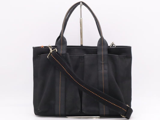 HERMES Caravan Horizontal MM 2WAY Canvas Black Tote Bag