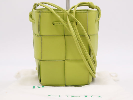 BOTTEGA VENETA Leather Maxi Intrecciato Cassette Mini Crossbody Bag in Light Green with Dust Bag
