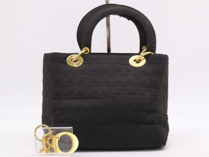 Dior Nylon Lady Dior Cannage Black Handbag with Charm and GD Hardware