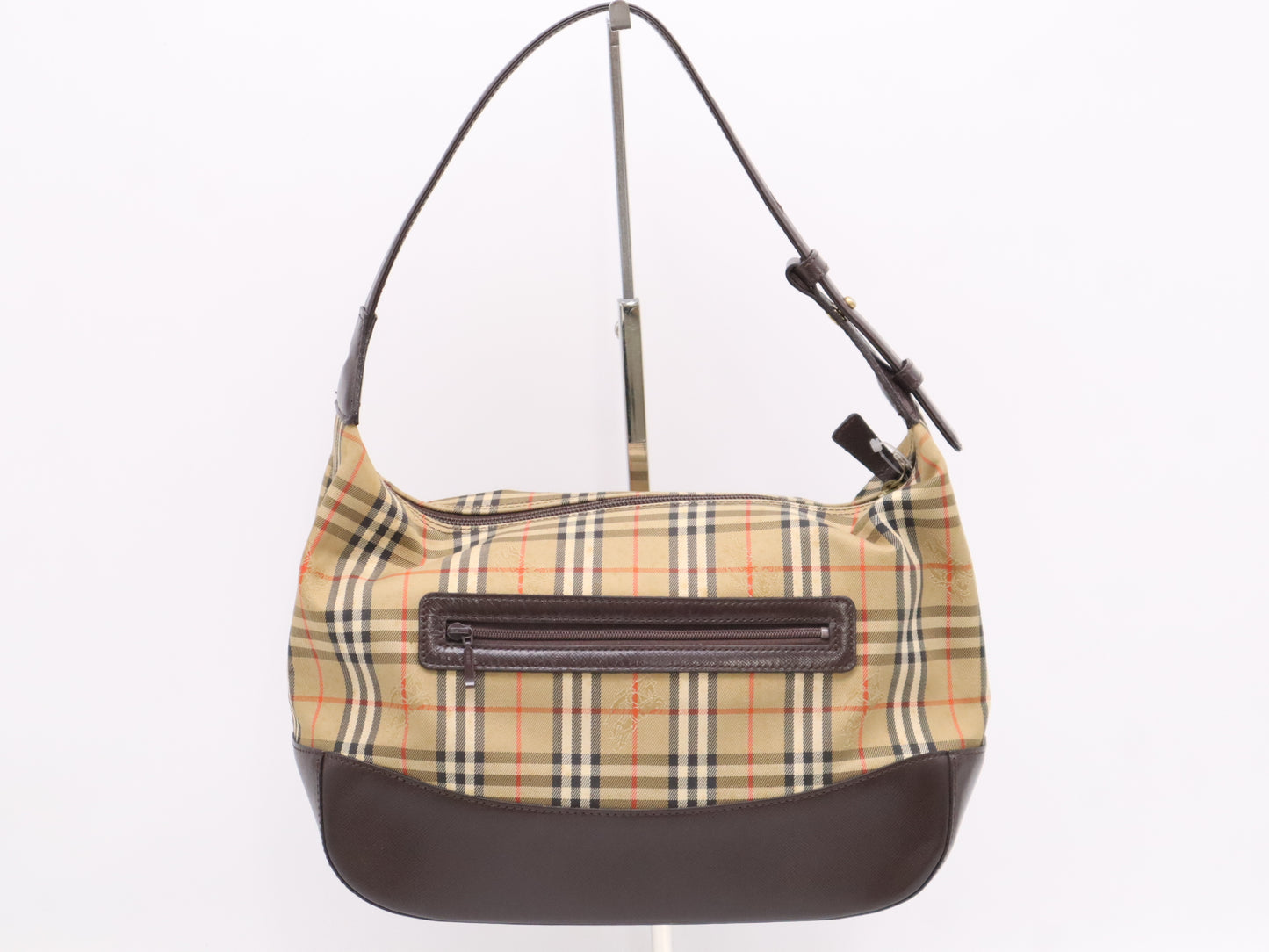 BURBERRY Leather Nova Check Shoulder Bag, Brown, with Charm