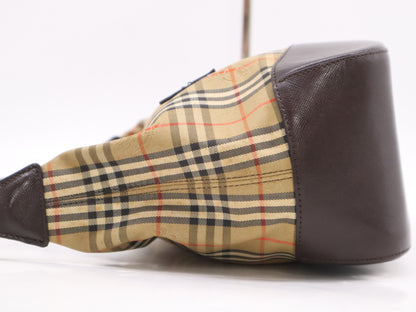 BURBERRY Leather Nova Check Shoulder Bag, Brown, with Charm