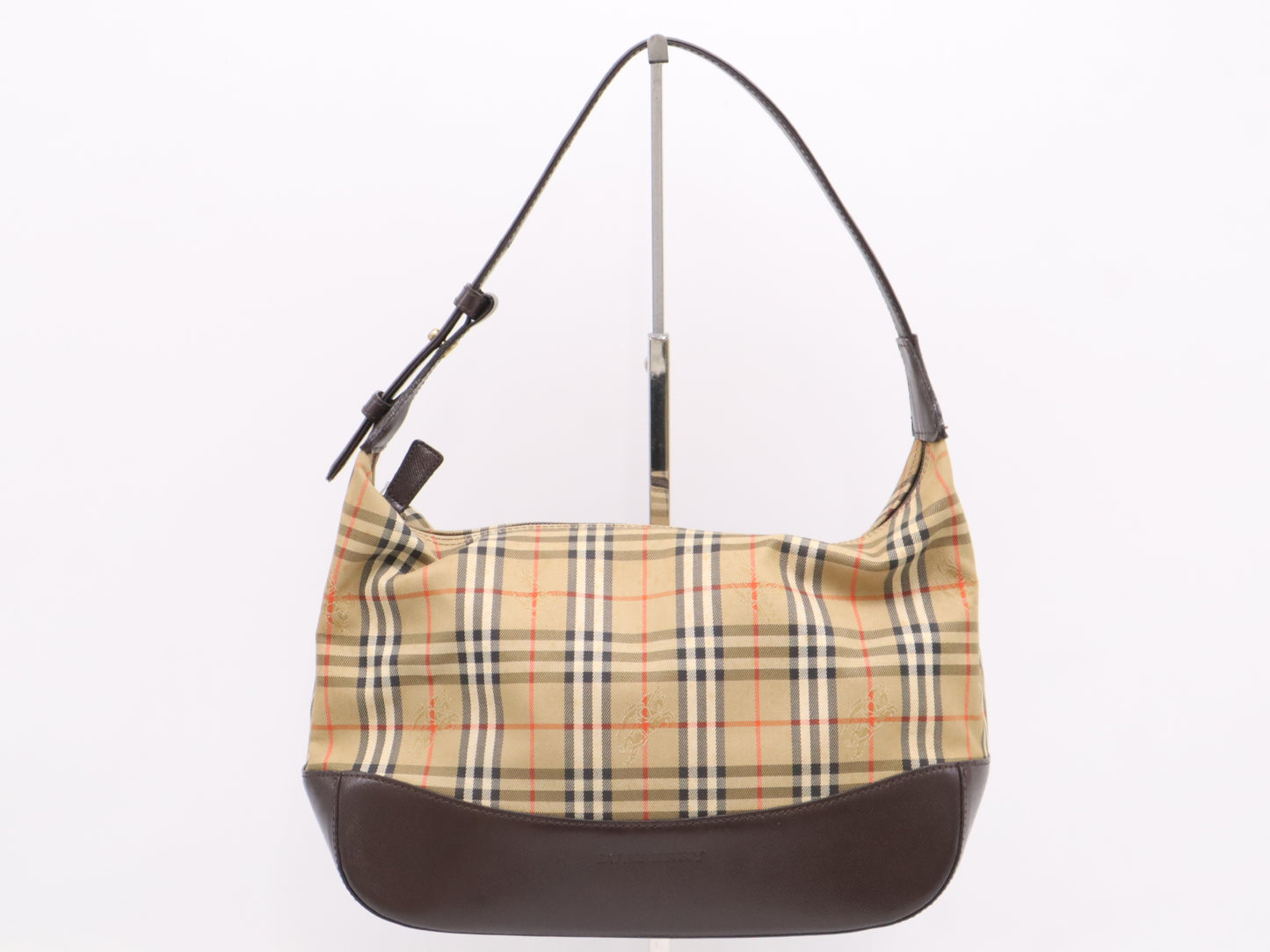 BURBERRY Leather Nova Check Shoulder Bag, Brown, with Charm