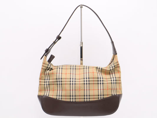 BURBERRY Leather Nova Check Shoulder Bag, Brown, with Charm