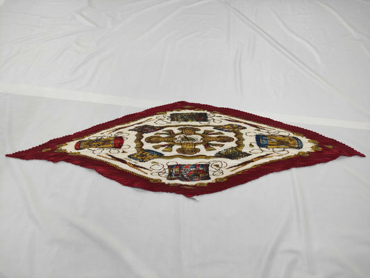 HERMES 100% Silk Pleated Scarf LES CAVALIERS DOR Golden Knights Red White Scarf