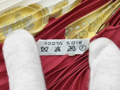 HERMES 100% Silk Pleated Scarf LES CAVALIERS DOR Golden Knights Red White Scarf