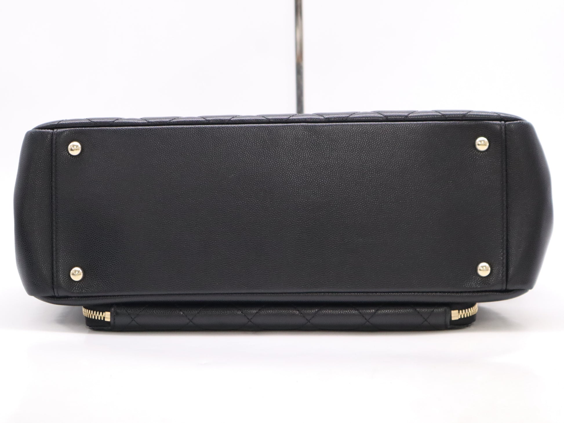 CHANEL Caviar Skin Coco Mark Matelasse Business Affinity Black Tote Bag with GD Hardware, Dust Bag, Card Holder, and Sticker, 23427878