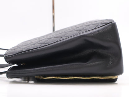 CHANEL Caviar Skin Coco Mark Matelasse Business Affinity Black Tote Bag with GD Hardware, Dust Bag, Card Holder, and Sticker, 23427878