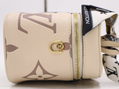 LOUIS VUITTON M45599 Monogram Empreinte Vanity PM Handbag with RFID Ready Scarf, Strap, Cloche, Padlock, Two Keys, and Dust Bag