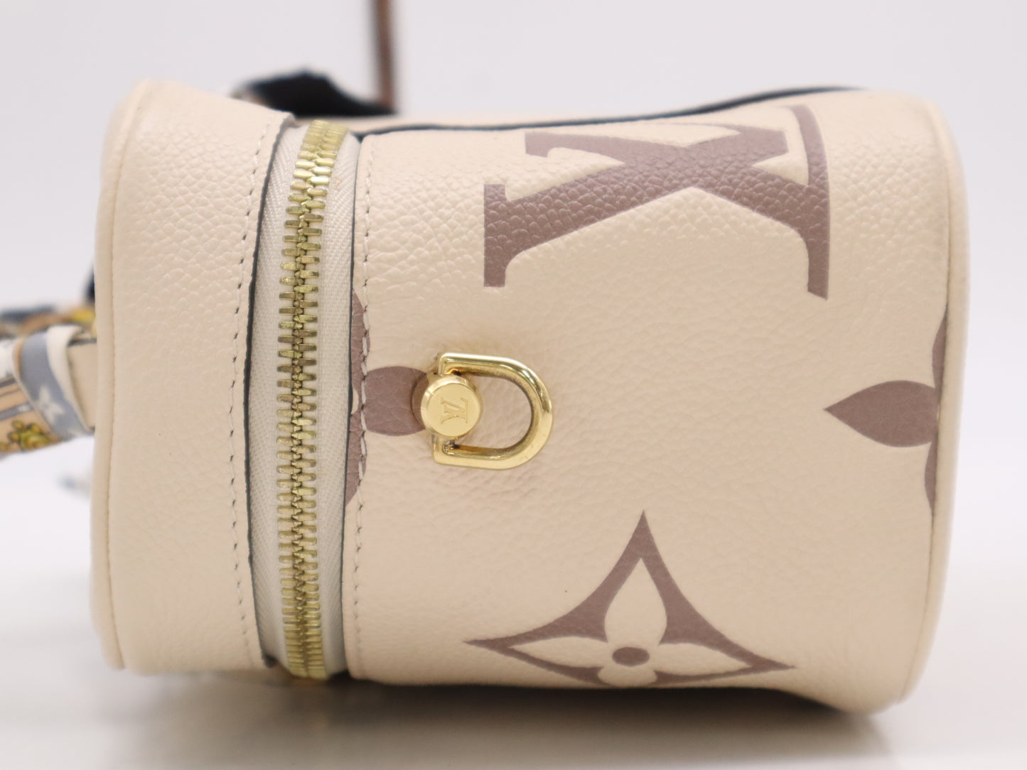 LOUIS VUITTON M45599 Monogram Empreinte Vanity PM Handbag with RFID Ready Scarf, Strap, Cloche, Padlock, Two Keys, and Dust Bag