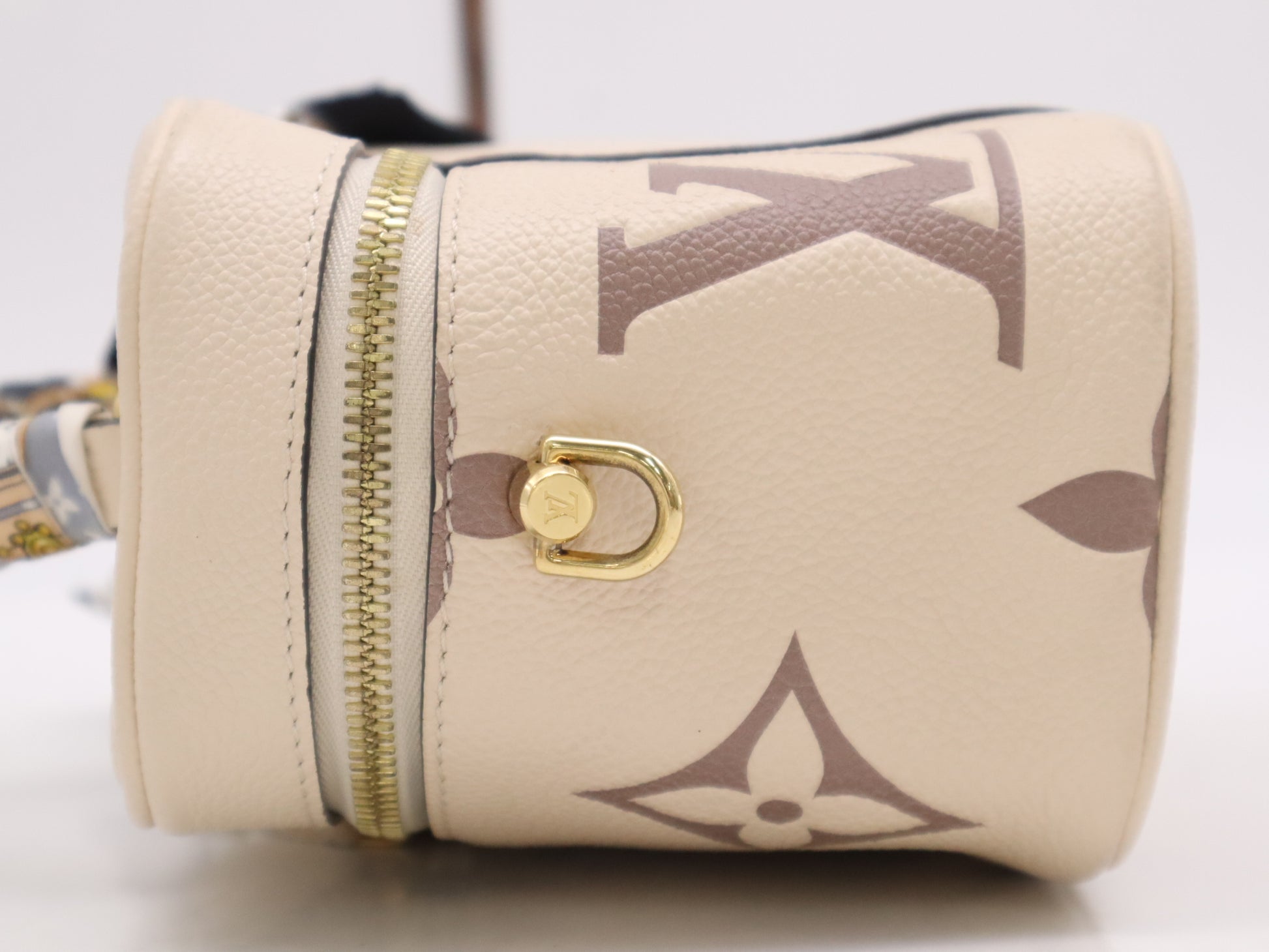 LOUIS VUITTON M45599 Monogram Empreinte Vanity PM Handbag with RFID Ready Scarf, Strap, Cloche, Padlock, Two Keys, and Dust Bag