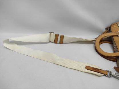 PRADA Nylon and Leather 2-Way Handbag in Brown and Ivory with Strap