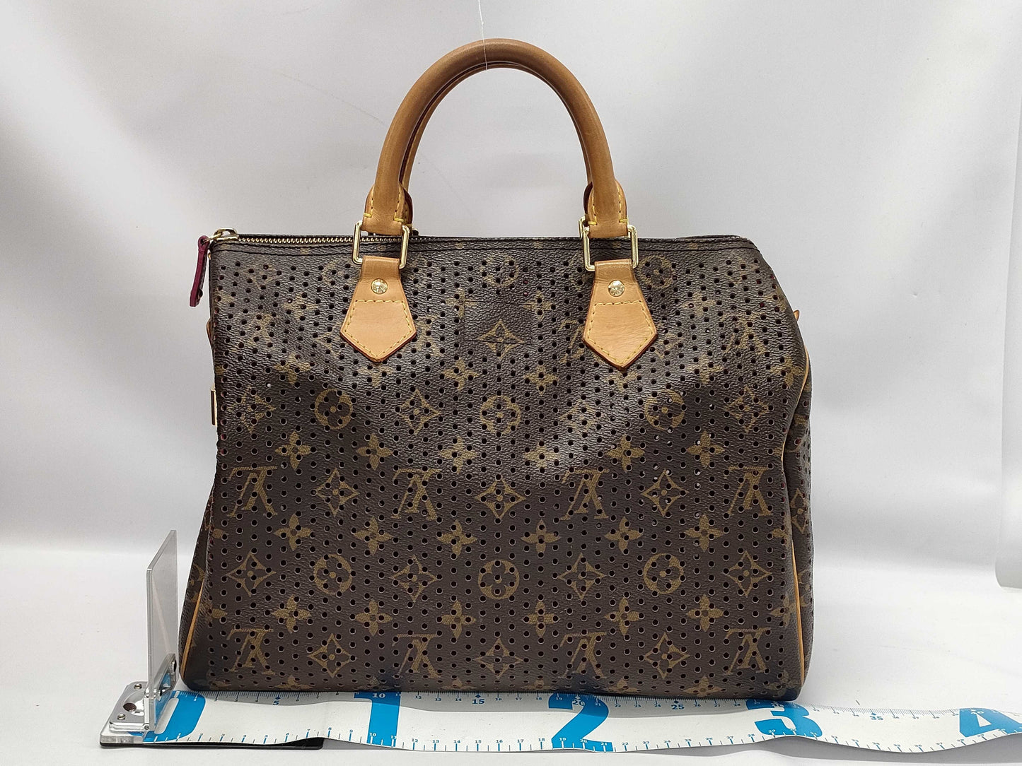 LOUIS VUITTON M95180 Monogram Perforated Speedy 30 Fuchsia Handbag with Box and Dust Bag