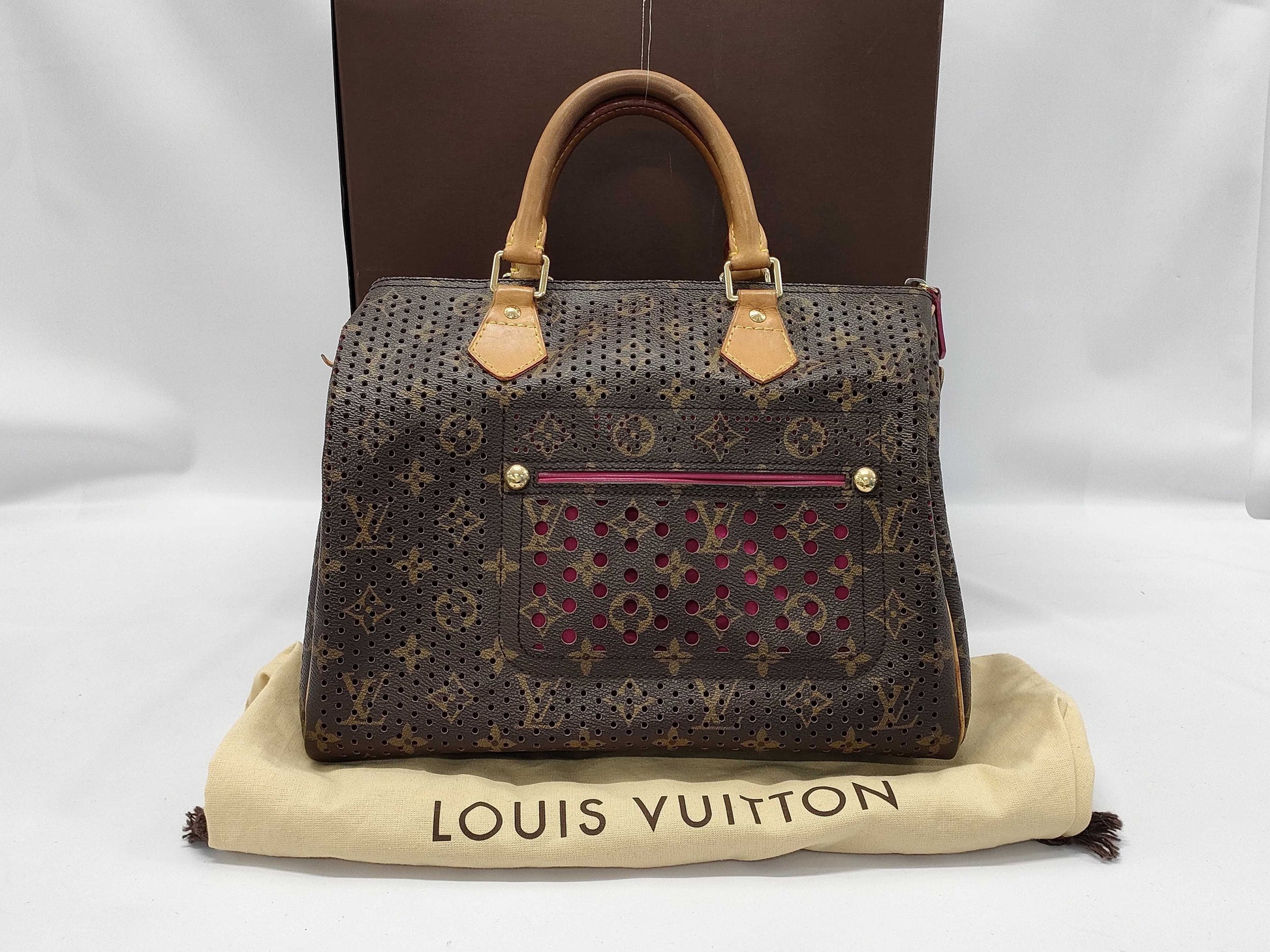 LOUIS VUITTON M95180 Monogram Perforated Speedy 30 Fuchsia Handbag with Box and Dust Bag