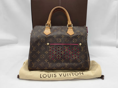 LOUIS VUITTON M95180 Monogram Perforated Speedy 30 Fuchsia Handbag with Box and Dust Bag