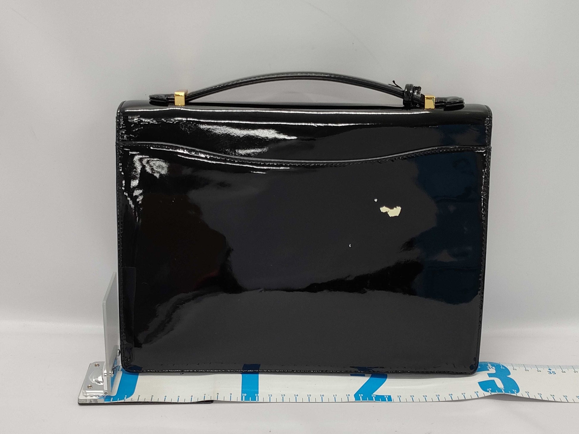 YOSHIE INABA Patent Leather 2-Way Handbag in Black with Key, Strap, and Cloche