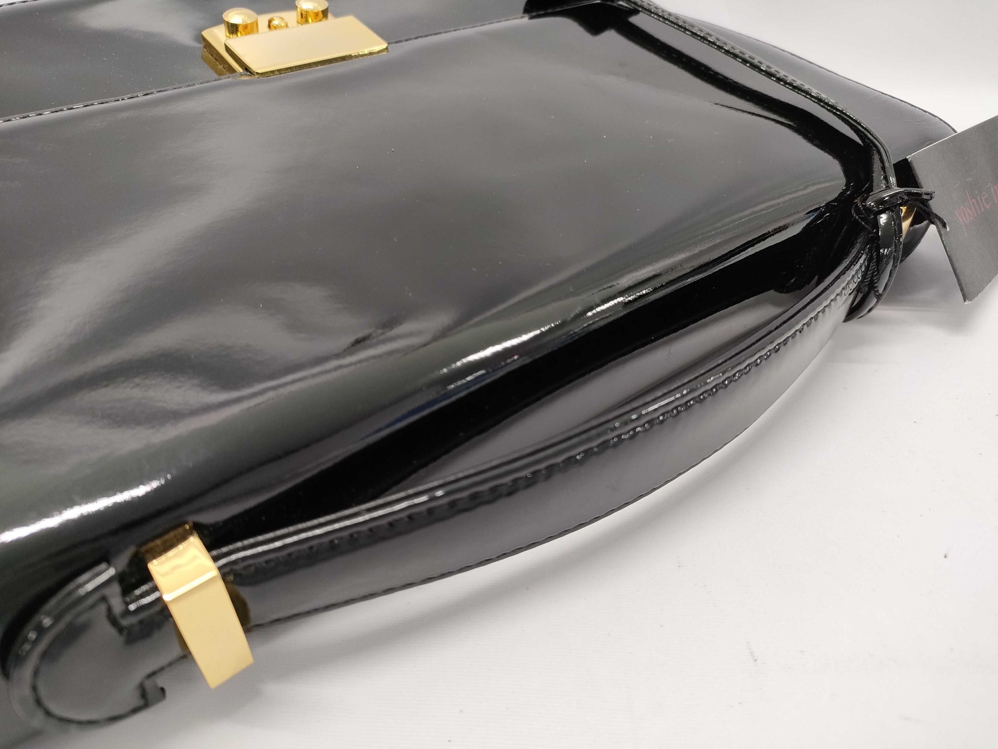 YOSHIE INABA Patent Leather 2-Way Handbag in Black with Key, Strap, and Cloche
