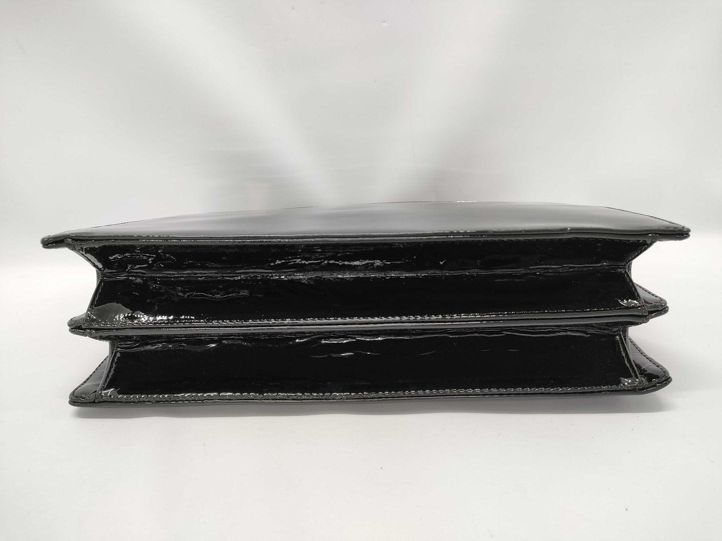 YOSHIE INABA Patent Leather 2-Way Handbag in Black with Key, Strap, and Cloche