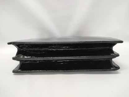 YOSHIE INABA Patent Leather 2-Way Handbag in Black with Key, Strap, and Cloche