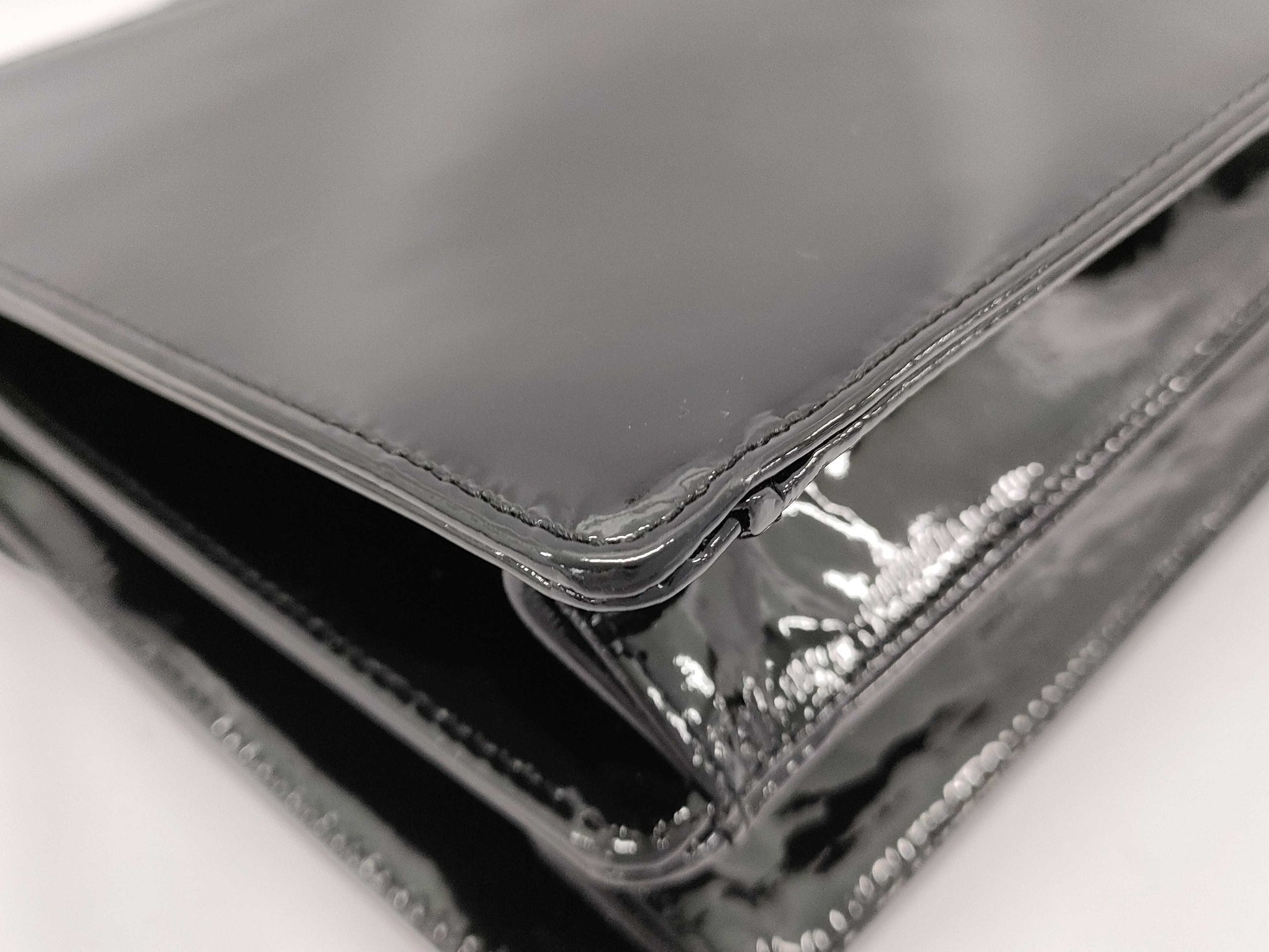 YOSHIE INABA Patent Leather 2-Way Handbag in Black with Key, Strap, and Cloche