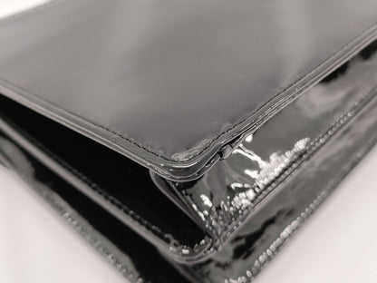 YOSHIE INABA Patent Leather 2-Way Handbag in Black with Key, Strap, and Cloche