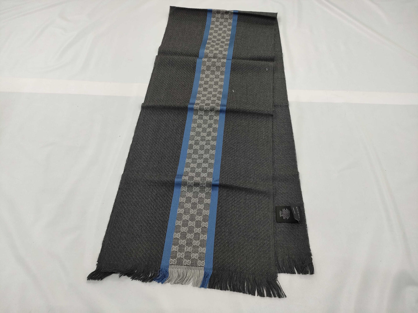 GUCCI 508313 Wool GG Pattern Scarf Blue Gray with Box