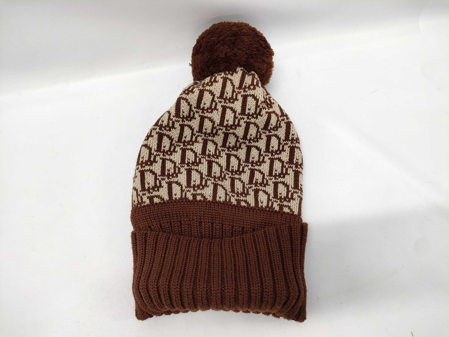 Dior Trotter Knit Cap with Pom-Pom, Brown Other Apparel