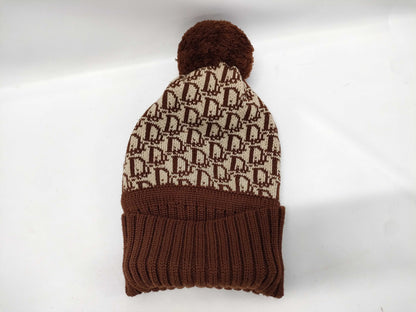 Dior Trotter Knit Cap with Pom-Pom, Brown Other Apparel