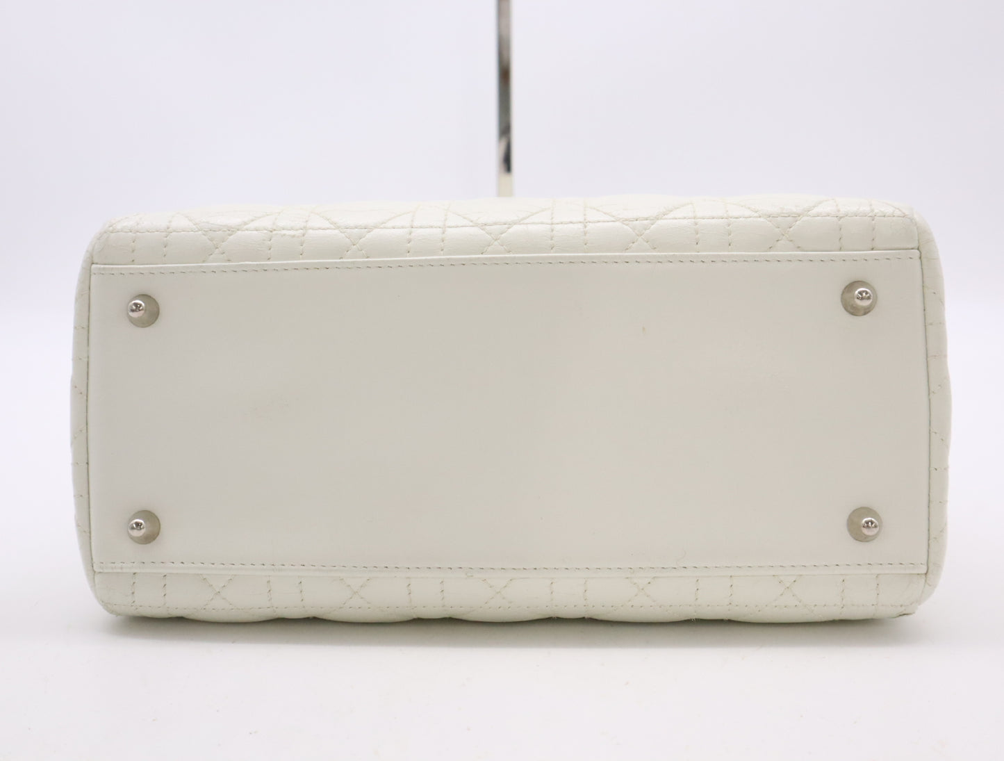 Dior Lady Dior Leather Medium Handbag White with Strap