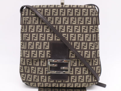 FENDI Canvas Zucchino Shoulder Bag Brown Shoulder Bag