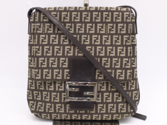 FENDI Canvas Zucchino Shoulder Bag Brown Shoulder Bag