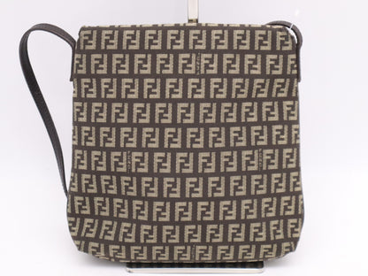 FENDI Canvas Zucchino Shoulder Bag Brown Shoulder Bag