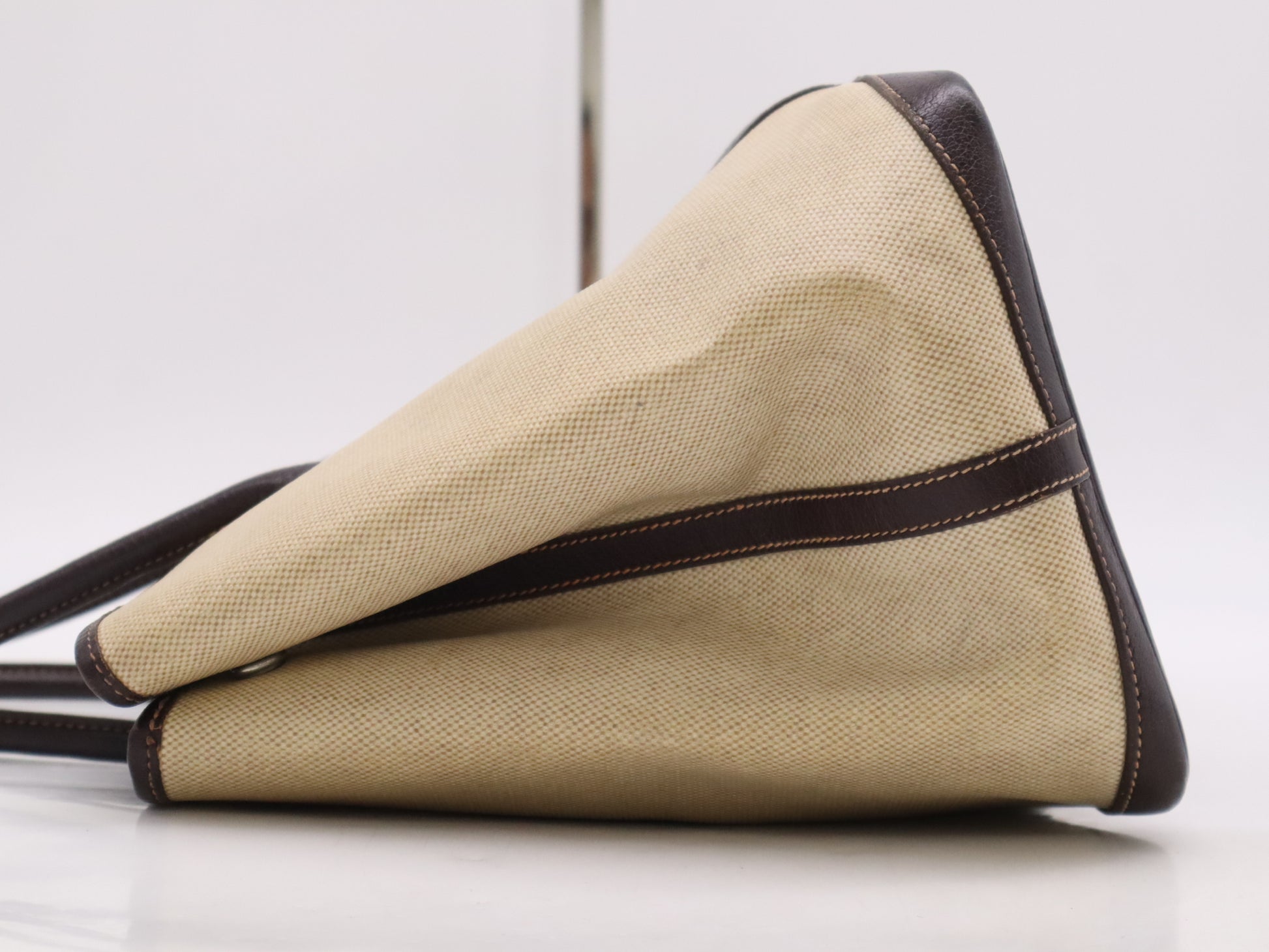 HERMES Toile H x Leather Garden Party Handbag, Beige/Brown, F Stamp, 2002