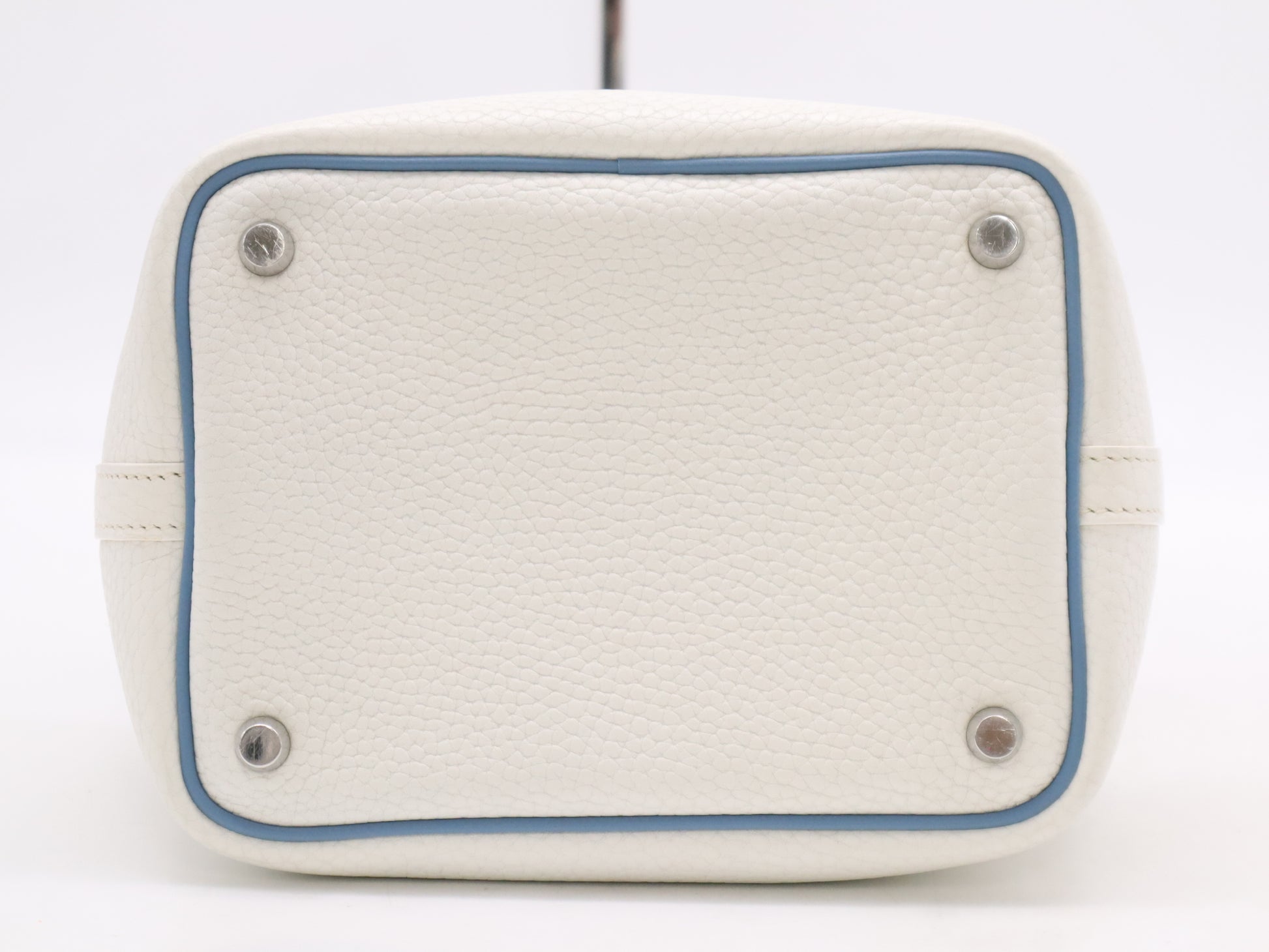 HERMES Taurillon Picotin 18 PM Eclat White Blue Handbag with Box and Dust Bag