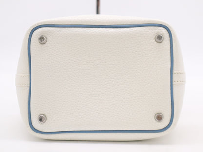 HERMES Taurillon Picotin 18 PM Eclat White Blue Handbag with Box and Dust Bag