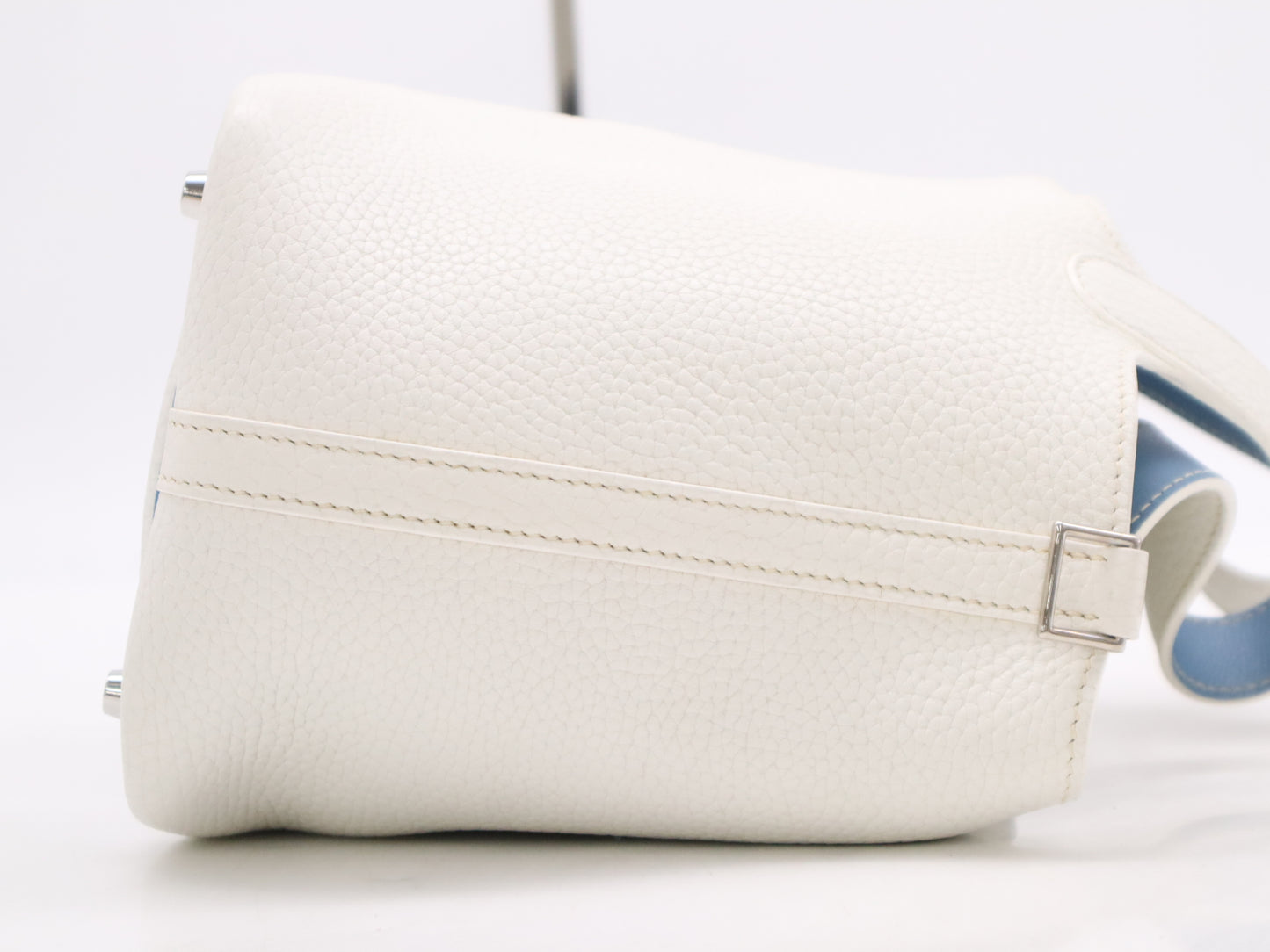 HERMES Taurillon Picotin 18 PM Eclat White Blue Handbag with Box and Dust Bag